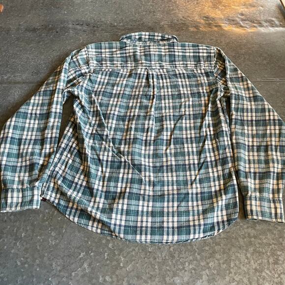 Woolrich Plaid Flannel Button Up Shirt Mens Large Long 6280 Blue Green Mallard - Picture 8 of 11